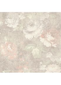 Bricoflor - Papier peint fleur vintage intissé | Papier peint romantique gris & blanc | Papier peint grosses fleurs effet ancien chambre & salon