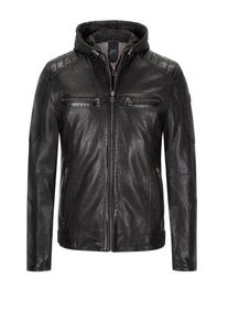 Plus size : Gipsy, Leather jacket with casual hood in a Black