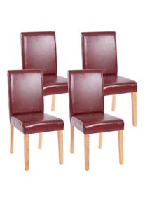 4er-Set Esszimmerstuhl Stuhl Küchenstuhl Littau ~ Kunstleder, rot-braun, helle Beine