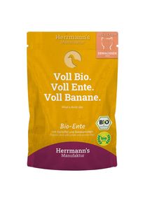 Herrmann's Manufaktur 40x 100g Herrmann's Selection Biologische eend met biologische aardappelen & biologische bananenchips Kattenvoer Natvoer