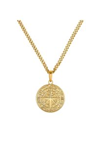 IDENTIM Collana da uomo con bussola Ciondolo in argento massiccio 925 placcato oro 18 carati