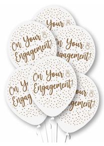 6 white and gold engagement balloons 27.5cm