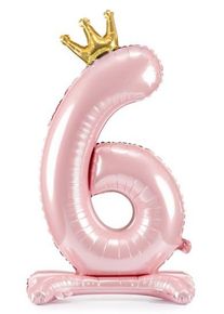 partydeco Light pink standing foil balloon number 6