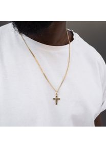 IDENTIM Collana da uomo con ciondolo a croce con incisione piccola in argento 925 placcato oro 18 carati