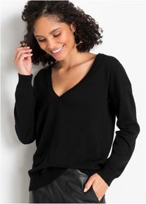 Oversized trui met V-hals - zwart - maat 32/34 (XS) - bonprix