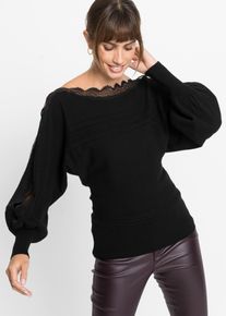 Trui met kant - zwart - maat 40/42 (M) - bonprix