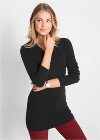Lange basic trui met V-hals - zwart - maat 48/50 (XL) - met katoen - bonprix