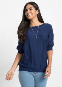 Fijn gebreide trui - blauw - maat 36/38 (S) - met katoen - bonprix