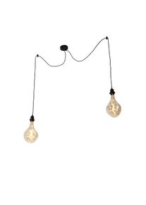 Qazqa Hanglamp zwart 2-lichts incl. LED goud dimbaar - Cava Luxe