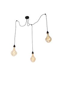 Qazqa Hanglamp zwart 3-lichts incl. LED goud dimbaar - Cava Luxe