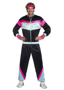 Amscan Tuta da jogging anni '80 per uomo nera e multicolore