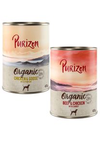 Lot économique Purizon Organic Bio 24 x 400 g.- lot mixte : 3 x poulet & oie, 3 x bœuf & poulet