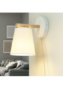 Licht-Erlebnisse Applique avec câble Interrupteur Scandinave Blanc - bois, blanc