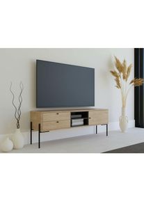Deco In Paris - Meuble tv 2 tiroirs 1 porte en bois clair et métal noir sohane - bois noir