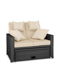 Blumfeldt Komfortzone, rattan kerti kanapé, kétszemélyes kanapé, polirattan, fekvő, fekete rattan/bézs párnák