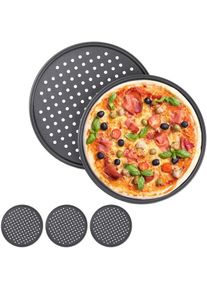 Plaque pizza, lot de 5, ronde, perforée, antiadhésive, tartes flambées, en acier, moule, ∅ 32 cm, anthracite - Relaxdays