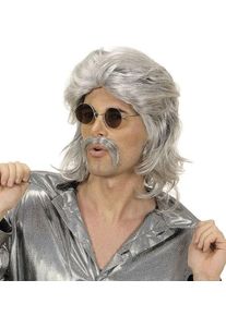 Widmann Perruque disco grise avec moustache pour homme