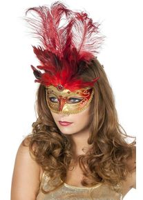 Masque élégant pour les yeux or avec des plumes