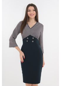 Rochie office bleumarin cu imprimeu in carouri