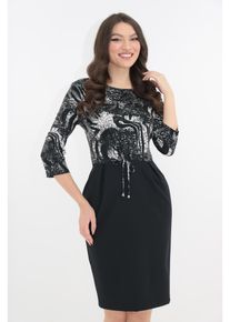 Rochie office cu imprimeu abstract alb-negru