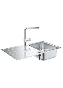 Grohe Minta Set aus Spüle und Küchenarmatur, hoher Auslauf, Einlochmontage, reversibel, Edelstahl (31573SD1)