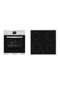 Exquisit EHE 157-2 UR-Set Einbauherdset mit Glaskeramikkochfeld, 60cm breit, 59L, Timer, Grill, 4 Kochzonen, Restwärmeanzeige, Edelstahl/schwarz