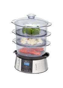 Clatronic DG 3547 Dampfgarer, 700-800 W, LCD Display, 3 Behälter, LCD-Display, inox (283044)