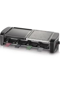Severin RG 9645 Raclette Grill mit Naturgrillstein, 1400W, 8 Pfännchen, regelbarer Thermostat, Antihaftbeschichtung, schwarz