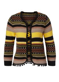 Damen Strickjacke mit Pompom-Borte in bunt-gemustert ,Größe 48, WITT, 50% Baumwolle, 49% Polyacryl, 1% metallisierte Fasern