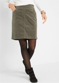 Gonna in velluto elasticizzato di cotone a coste con cinta comoda, Verde, Taglia 44, bonprix