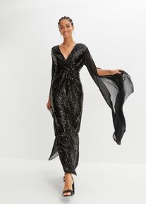 Abito con paillettes e maniche lunghe in chiffon, Nero, Taglia 46/48 (M), bonprix