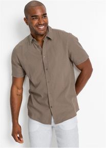 Camicia a maniche corte in fresco misto lino, Marrone, Taglia 39/40 (M), bonprix