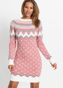 Abito in maglia in fantasia norvegese, rosa, Taglia 38/40 (XS), bonprix