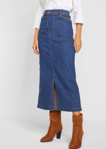 Gonna di jeans con pistagna in similpelle, Blu, Taglia 54, bonprix