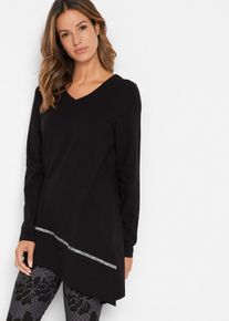 Maglia lunga con taglio asimmetrico e glitter - Nero - Taglia 62/64 (3XL) - bonprix
