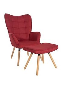 CLP Poltrona Garding con poggiapiedi Rivestimento in tessuto rosso