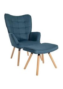 CLP Poltrona Garding con poggiapiedi Rivestimento in tessuto blu