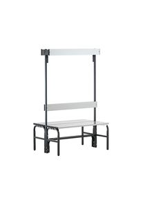 Sypro Kleedkamerbank met aluminium lijst, h x d = 1650 x 725 mm, dubbelzijdig, lengte 1015 mm, 6 haken, antraciet