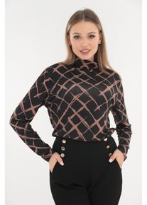 Pulover din vascoza neagra cu romburi imprimate