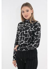 Pulover din vascoza neagra cu print abstract alb