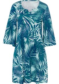 Damen Sommerkleid mit 3/4-&Auml;rmeln aquamarin-royalblau-bedruckt Gr&ouml;&szlig;e 48/50