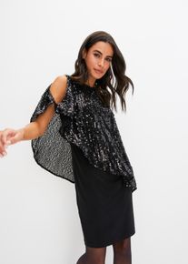 Abito in paillettes con mantellina, Nero, Taglia 54/56 (XL), bonprix