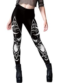 Ocultica - Gothic Leggings - Cat Pentagram Legging - S tot XXL - voor Vrouwen - zwart-wit