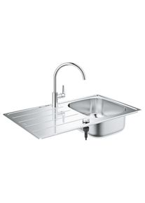 Grohe Bau Set aus Spüle und Küchenarmatur, hoher Auslauf, Einlochmontage, Edelstahl (31562SD1)