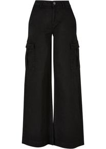 Urban Classics Ladies High Waist Wide Leg Twill Cargo Pants Girl-Hose schwarz