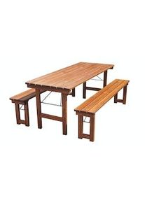 METRO Professional Set da banchetto per esterni da 3 pezzi, 2 panche 180 x 27.5 cm, 1 tavolo 180 x 70 cm, marrone scuro