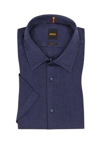 plussize: Nadměrná velikost: BOSS Orange, Koszula lniana z krótkim rękawem, regular fit Granatowy