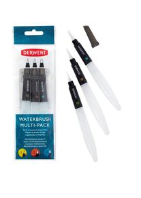 Derwent Waterbrush For Watercolour Painting Pack Of 3 Includes Chisel Tip Fine Tip & Medium Tip