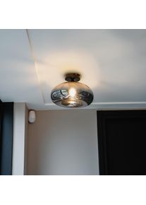 Qazqa Art Deco plafondlamp zwart met smoke glas - Busa
