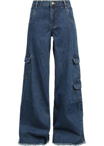 Urban Classics Ladies Mid Waist Cargo Denim Pants Cargopant blau